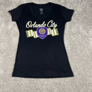 MLS Womens Small Black Orlando City Major‎ League Soccer Cap Sleeve T-Shirt NWOT